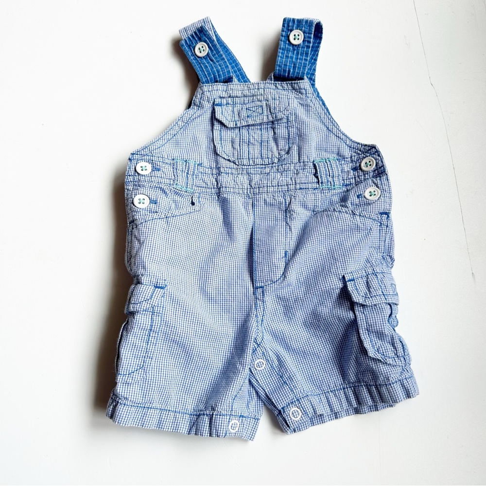 Macy's Blue & White Gingham Overall Shorts Cotton Nautical Beach Vacation